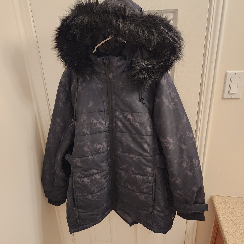 Women's Winter Jacket - Charcoal & Black with Faux Fur Hood Size 3X Plus Size